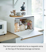 Yamazaki Home Bread Box Keeper Holder Container, Metal Bread Holder Saver, Slim Space Saving Counter Storage Steel + WoodWhite YAMAZAKI