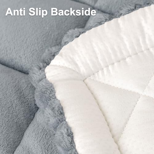Smiry Fuzzy Couch Cover for Dogs, Non Slip Washable Pet Sofa Cover, Scratch Proof Hair Resistant Plush Sofa Slipcover, Pet Friendly Couch Cushion Protector for Cat, Grey, 27.6" x 59" Smiry