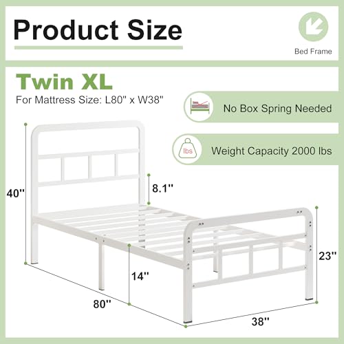 Cieemine 14 Inch White Twin XL Bed Frames with Headboard and Footboard, Heavy Duty Bed Frame Twin XL with Underneath Storage, No Box Spring Needed, Easy Assembly Cieemine