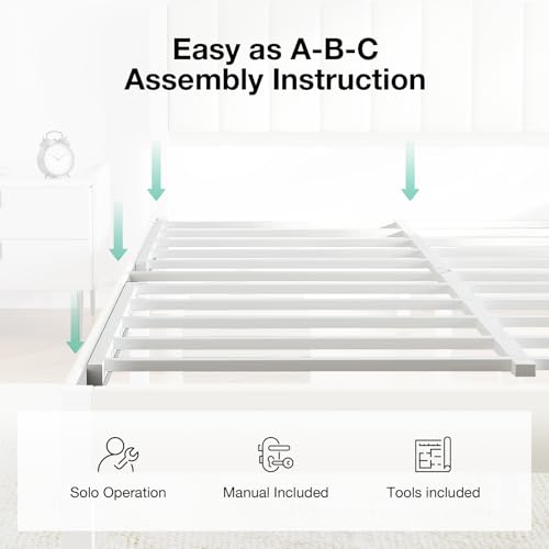 Novilla Full Bed Frame with Piano Keys Headboard and Footboard, Metal Platform Bed Frames Full Size, No Box Spring Needed, Easy Assembly, Steel Slats Support, Velvet White Novilla