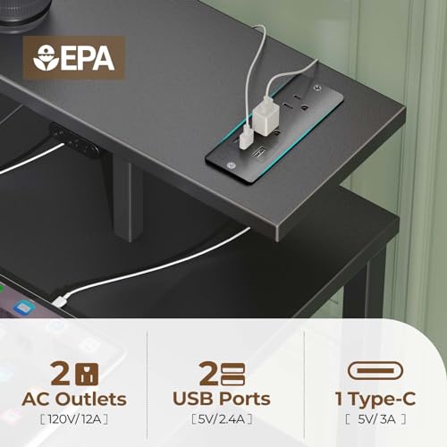 Seventable Gaming Desk 47.2" with LED Lights & Power Outlets, Small L Shaped Desk with 4 Drawers, Computer Desk with Storage Shelves, Corner Desk with Monitor Stand for Small Space, Home Offi - WoodArtSupply