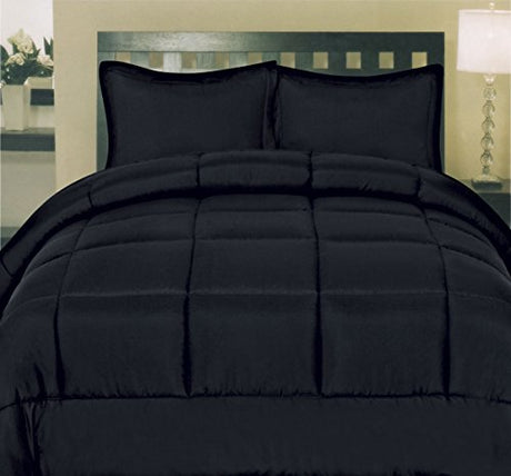 Sweet Home Collection 5 Piece Comforter Set Bag Solid Color All Season Soft Down Alternative Blanket & Luxurious Microfiber Bed Sheets, Black, Twin Sweet Home Collection