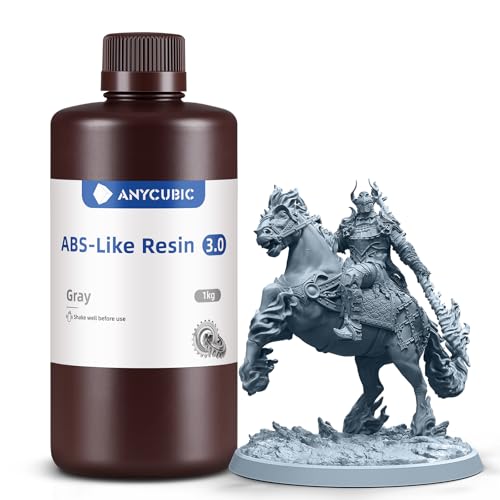 ANYCUBIC 3D Printer Resin, ABS-Like 3.0 Resin for 8K/14K/16K 3D Printing, Strong Strength, High Precision, Low Odor, Wide Compatibility for All LCD Resin 3D Printers (Grey, 1kg)