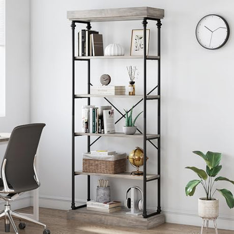 CABIHOME Rustic Industrial 6-Tier Bookshelf with Metal Frame for Stylish Storage and Display CABIHOME