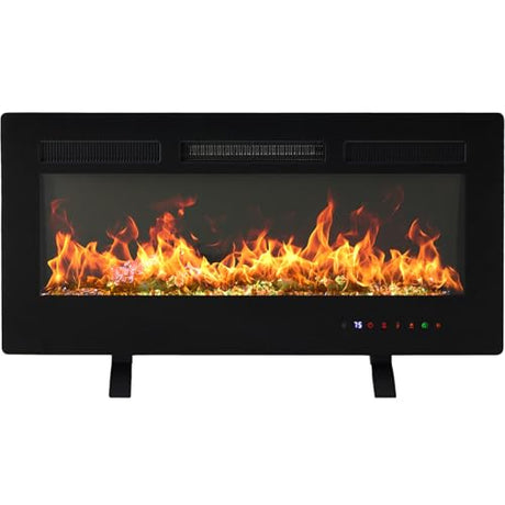 DUMOS 36 Inch Electric Fireplace Wall Mounted/Recessed/Free Standing Space Heater with Remote Control Adjustable Flame Colors Touch Screen Energy Saving, Black DUMOS