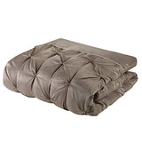 Madison Park Essentials Room in a Bag Faux Silk Comforter Set - Luxe Diamond Tufting All Season Bedding, Matching Curtains, Decorative Pillows, Taupe Queen(90"x90") 24 Piece Madison Park