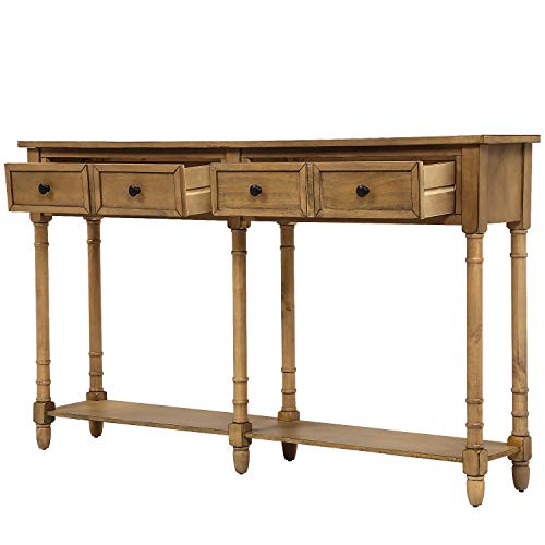Knocbel 58in Long Accent Entry Console Table with Drawers & Bottom Open Shelf, Solid Wood Sofa Couch Side Table for Entryway Hallway Living Room (Old Pine) Knocbel