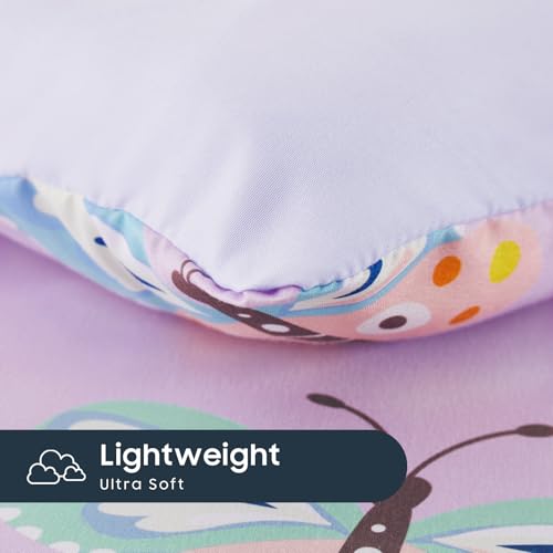 Wake In Cloud - Butterfly Toddler Bedding Set for Girls, Cute Colorful Butterfly with Floral Flowers, 4 Pieces Soft Crib Bed Set Including Comforter, Sheets and Pillowcase, Purple Wake In Cloud