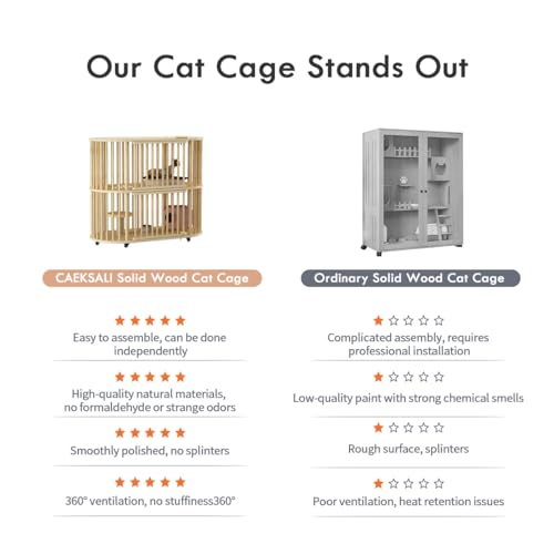 Wooden Cat House Large Cat-Cage - Cat Furniture with Scratching Post, Large Capacity Cat Villa with Wheels and Escape Door for Homes Pet Stores Pet Hospitals Cats - WoodArtSupply