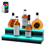 Leekimid Led Lighted Liquor Bottle Display Shelf, 20 Inch 2 Tier Whiskey Rack, Support USB, Bar Stand with RF Remote & App Control, Illuminated Acrylic Lighting Shelves for Home Bar, Party Leekimid