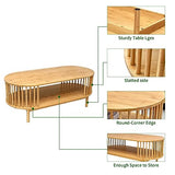 VaeFae Oval Coffee Table, Bamboo Coffee Table for Living Room, 2-Tier Wooden Farmhouse Center Table with Storage Shelf VaeFae