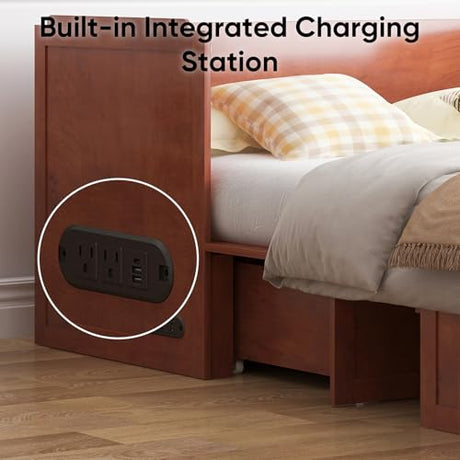 CECER Queen Size Murphy Bed with Tri-Folding Mattress，Murphy Bed with Charging Station and Two Large Storage Drawers for Small Spaces/Bedroom（Maroon）-Mattress Include CECER