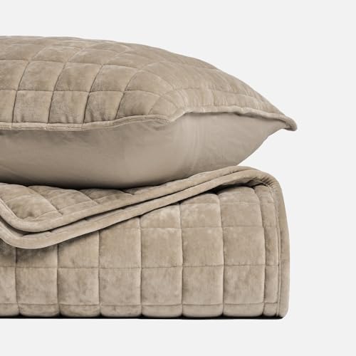 RECYCO Luxury Velvet Quilt Set King Size Bedding Sets, Ultra Soft Velvet Comforter Set, Lightweight Channel Box Stitch Oversized Bedspread Coverlet for All Season, with 2 Shams, Urban Taupe RECYCO