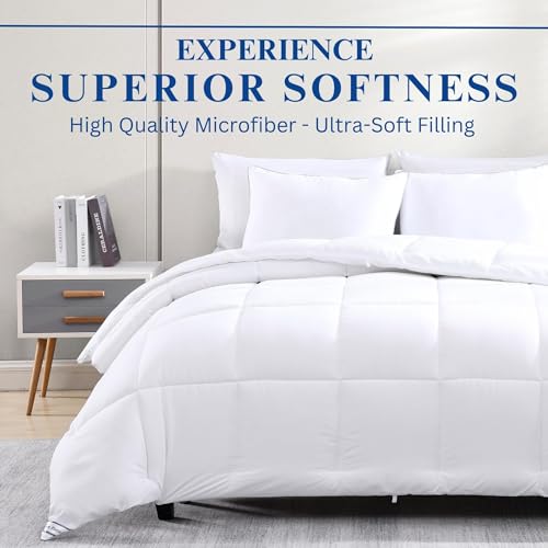 Casa Platino Quilted Bedding Comforter Twin Size - Duvet Insert with 8 Tabs - Super Soft, Comfy & Cozy All Season Twin Size Comforter - Down Alternative Bed Comforters - 66"x88", White Comforters Casa Platino