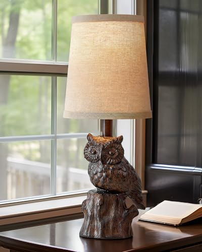 G-SAFAVA 14.25" Table Lamp: Farmhouse Resin Small Single Lamp with Brown Owl Shape for Living Room Retro Bedside Lamps for Bedroom Rustic Nightstand Lamp(Brown) - WoodArtSupply