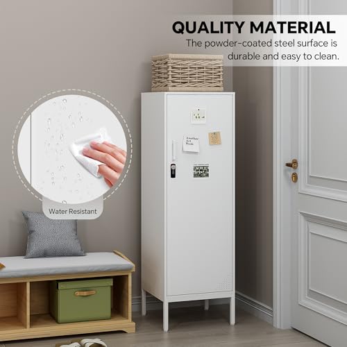 Steehoom Metal Cabinet with Lock Steel Storage Locker Lockable 4 Tier Bathroom Cabinet Changing Room Employee Locker for Home, Office, School, Gym, Garage (White, 15.75" D x 15.75" W x 49.21" H) Steehoom