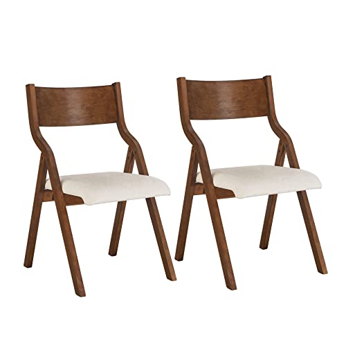 Ball & Cast Folding Chairs Set of 2 with Back & Padded Cushion,Portable Foldable Dining Upholstered Stool W/Solid Wood Frame,Ergonomic Design,for Kitchen,Office,Outdoor Events,Walnut Ball & Cast