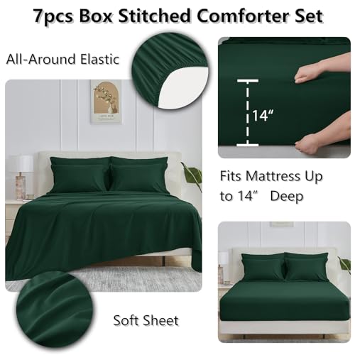 CozyLux Queen Comforter Set Emerald Green - 7 Pieces Bed in a Bag Queen, All Season Soft Bedding Sets, Oeko-Tex Certified Bed Set with Down Alternative Comforter, Sheets, Pillowcases & Pillow Shams CozyLux