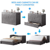 PUREMIND Murphy Bed Queen, Modern Murphy Cabinet Bed with USB Charging Station & Large Storage Drawer, Space-Saving Full Foldable Platform Bed for Guest Bedroom (Gray) PUREMIND