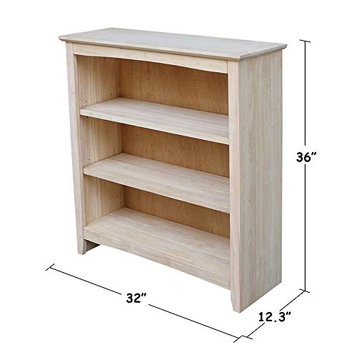 International Concepts Shaker Bookcase, 36-Inch, Unfinished - WoodArtSupply