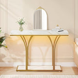DWVO Gold Entryway Table with LED Lights, Modern 39-Inch Console Accent Table, Narrow Sofa Side Foyer Table with Faux Marble Top for Entrance, Entry Way, Hallway, Living Room DWVO