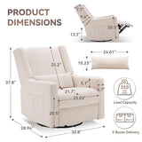Tbfit Nursery Rocking Chair, 360° Swivel Recliner Chair with Lumbar Support for Bedroom, Comfy Upholstered Armchair with Pillows & Footrest for Living Room & Baby Room