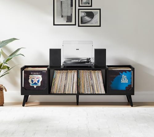 Crosley Furniture Asheville Mid-Century Modern Media Console Record Player Stand, Storage for Vinyl Records, Black Crosley Furniture