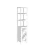 Homykic Bamboo Narrow Bathroom Storage Cabinet, 6-Tier 67 Inch Tall Floor Standing Slim Cabinet Organizer with Shutter Door and Open Shelves for Kitchen, Living Room, Corner, White Homykic