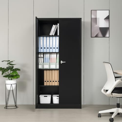 Anwick 72" Locking Metal Storage Cabinet,Tall Locker Organizer Steel Cabinets,Adjustable Layers Shelves 2 Doors for