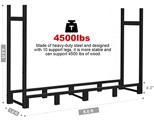Khordin 8ft Firewood Rack Outdoor Adjustable Heavy Duty Wood Rack Fire Wood Holder for Indoor Storage Fireplace Metal Lumber Organizer Wood Stand Khordin