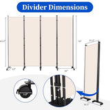 Room Divider 6FT Room Partition with Lockable Wheels, (Thicked Metal Base) Room Dividers, Freestanding Indoor Folding Privacy Screens, Portable Fabric Wall Divider for (Beige, 88"- 4 Panel) JVVMNJLK