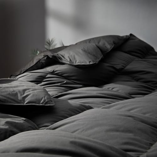 Saisier Grey Goose Feather Down Comforter King Size, Premium All Season Duvet Insert, 750+ Fill Power 1200TC Cotton Blend Fabric Hotel Style Comforter, 50 Oz Lightweight (106x90, Dark Grey) Saisier