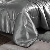 Holawakaka Luxurious Solid Satin Silk Like Comforter Set Ultra Soft Silky Quilt Breathable Bedding Bed-in-A-Bag Queen Size (Grey) Holawakaka