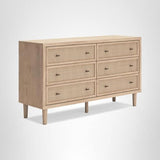 Signature Design by Ashley Cielden Coastal 6-Drawer Dresser, Bronze-Tone Knobs, Safety Stop, Textured Cane Details, 62.01" W x 19.65" D x 35.67" H, Light Brown Signature Design by Ashley