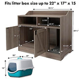 Front Row Cat Litter Box Furniture Enclosure | Wooden Hideaway Litterbox | Magnetic Closure with Metal Latch | Includes Cat Litter Trapping Non-Slip Mat with Scatter Control | Greige FRONT ROW