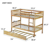 PVWIIK Convertible Bed Frame/Twin Size Rubber Wood Bunk Bed with Trundle for Kids/Boy/Girl Bedroom,Twin Over Twin Bunk Bed with Ladder and Safety Guardrails,No Box Spring Needed,Natural PVWIIK