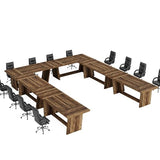 Tribesigns 14-16 People Conference Table, 12 FT Large Rectangular Meeting Seminar Table, Modern Solid Executive Office Business Furniture Boardroom Desk for Office (Set of 4, Dark Brown) Tribesigns