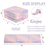 Givjoy Foldable Floor Mattress for Kids, Glow in The Dark Purple Horse Toddler Washable Folding Floor Mat for Nap Daycare, Child Trifold Futon Sofa Bed with Storage Bag for Playroom Girls and Boys Givjoy