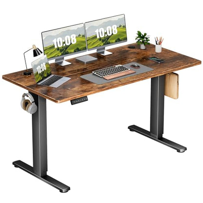 Sweetcrispy Electric Adjustable Height Standing Desk - 55 x 24 inch Sit to Stand Up Desk with Splice Board, Rising Home Office Computer Table with 2 Hook and Wire Hole for Work - WoodArtSupply