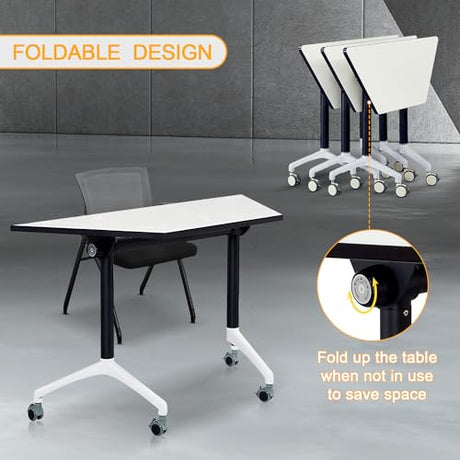 Conference Table, Mobile Training Table with Silent Wheels, Modern Flip Top Foldable Conference Room Table,Rolling Meeting Tables,Seminar Conference Tables for Office, Meeting Room (6pack) VORDERRY