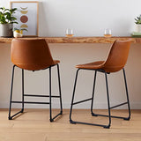 Walker Edison Douglas Urban Industrial Faux Leather Armless Counter Chairs, Set of 2, Whiskey Brown Walker Edison