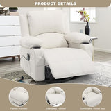 linting Leather Swivel Rocker Recliner Chair with Massage and Heat Overstuffed Manual Recliner Chairs with Cup Holders, Beige Rocking Glider Chairs