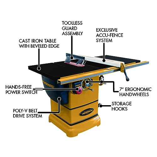 Powermatic 10-Inch Table Saw with ArmorGlide, 30-Inch Rip, Extension Table, 1-3/4 HP, 1Ph 115/230V (Model PM1000T) - WoodArtSupply