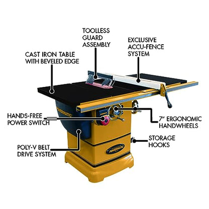 Powermatic 10-Inch Table Saw with ArmorGlide, 30-Inch Rip, Extension Table, 1-3/4 HP, 1Ph 115/230V (Model PM1000T) - WoodArtSupply