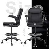 Misolant Drafting Chair, Tall Office Chair for Standing Desk, High Leather Executive Office Chair with Adjustable Height and Flip-up Armrest for Counter Height Desk Misolant