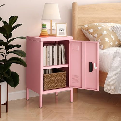 Aobabo 24.4" H Metal Locker Storage Cabinet with 1 Doors, Locker Nightstand with Adjustable Leveling Foot and Adjustable Shelves,Small Lockers for Home, Office, Assembly Required, Pink Aobabo