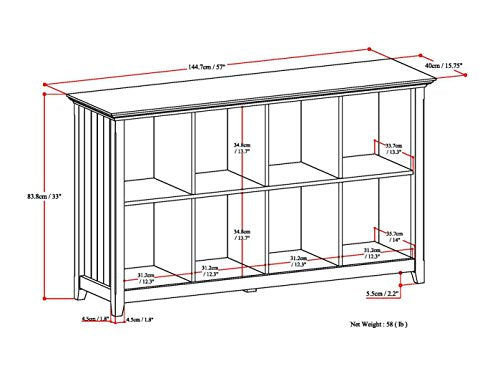 SIMPLIHOME Acadian SOLID WOOD 57 inch Wide Rustic 8 Cube Storage Sofa Table in Brunette Brown with Storage, 8 Shelves, for the Living Room Entryway and Bedroom - WoodArtSupply