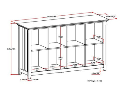 SIMPLIHOME Acadian SOLID WOOD 57 inch Wide Rustic 8 Cube Storage Sofa Table in Brunette Brown with Storage, 8 Shelves, for the Living Room Entryway and Bedroom - WoodArtSupply