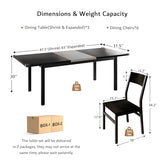 iPormis 7-Piece Dining Table & Chairs Set for 4-6, 63" Extendable Kitchen Table with 6 Chairs, Dining Room Table with Metal Frame & MDF Board, Perfect for Small Space, Easy Assembly, Black iPormis