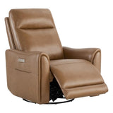 Watson & Whitely Genuine Leather Power Recliner Chairs for Adults, Swivel Glider Recliner Chair for Living Room with Charging Ports, Saddle